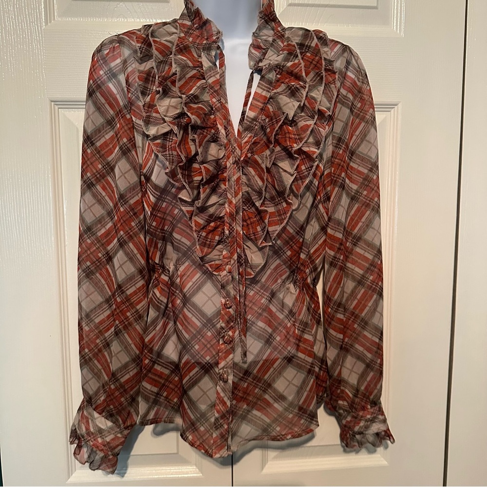 Plaid Ruffle Blouse - Picture 1 of 7